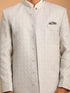 Vastramay Men's Grey Jaccard Sherwani With Cream Kurta Pant Set